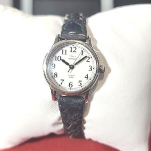 Timex Indiglo Silver Tone Black Leather Band Watch